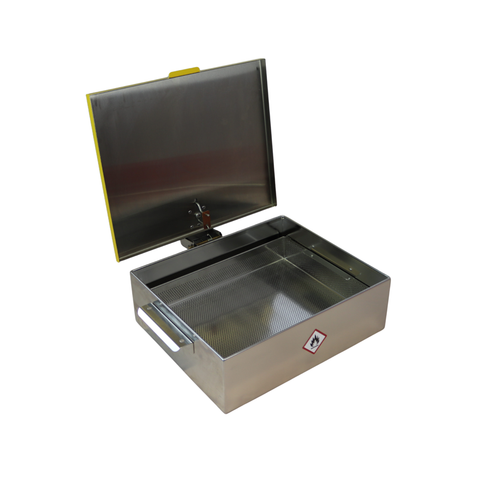 Benzinière en inox rectangulaire avec couvercle de sécurité Geiger