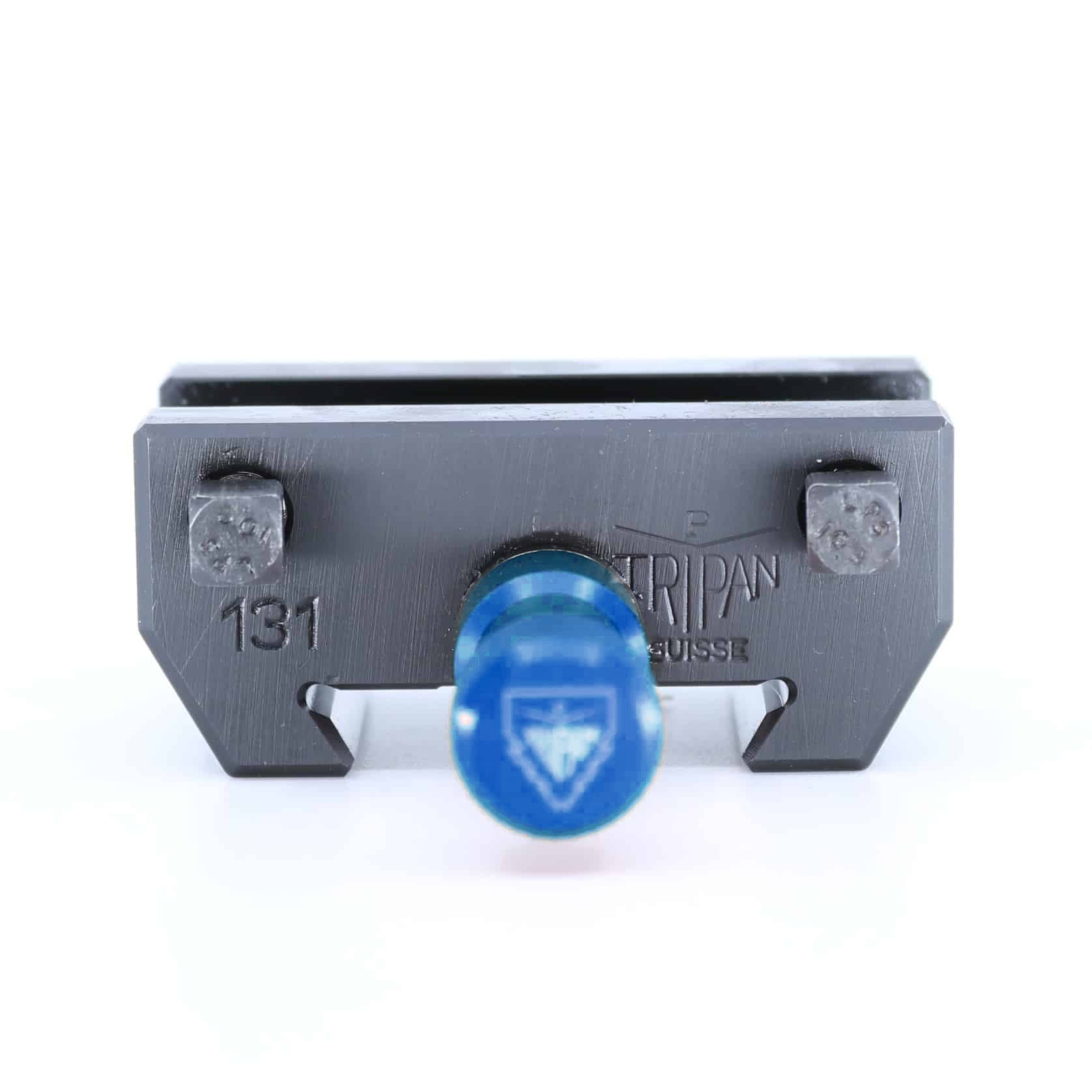 Ensemble porte-outil Tripan® 131 vu de face avec écrou de réglage bleu