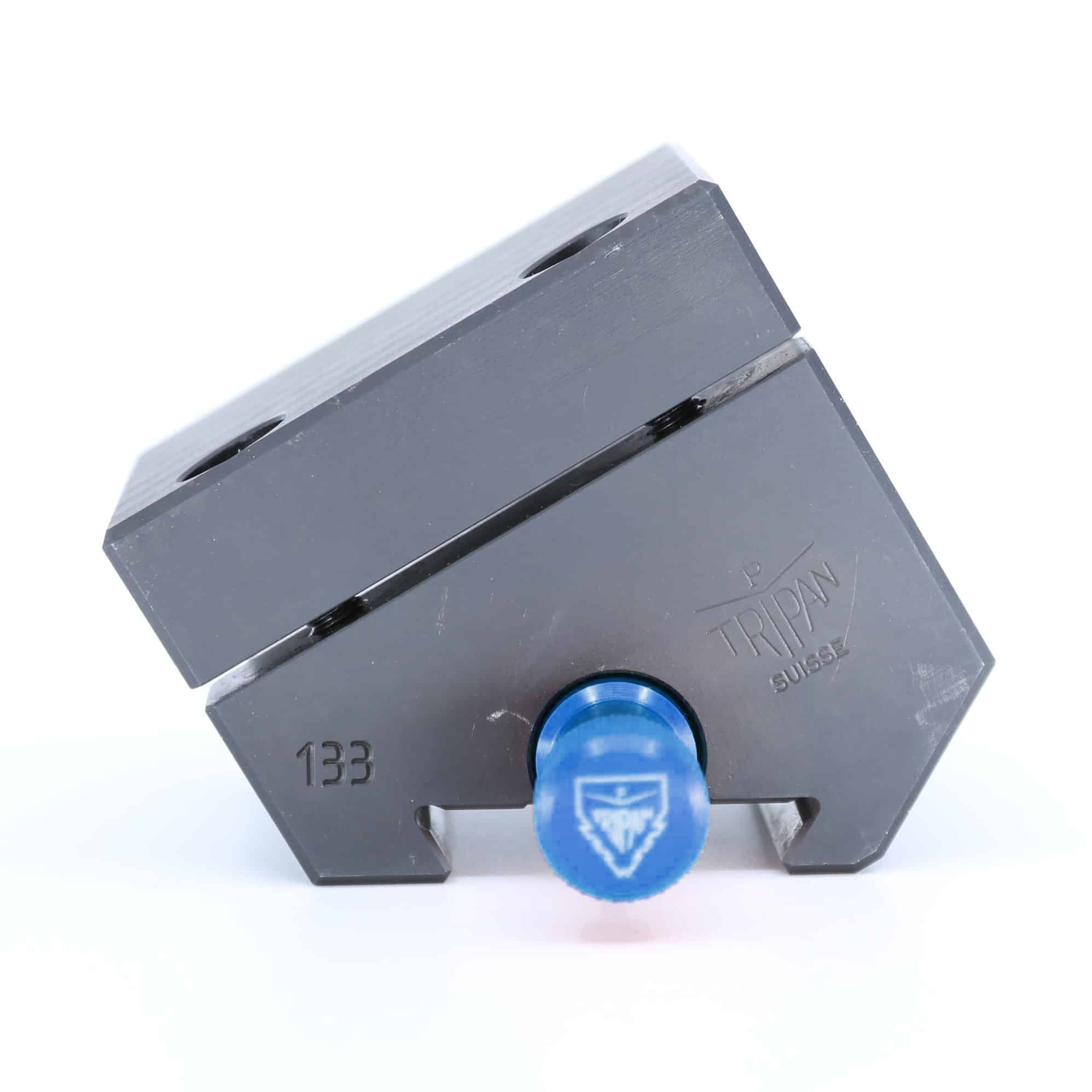 Ensemble porte-barre Tripan® 133 vu de face avec écrou de réglage bleu