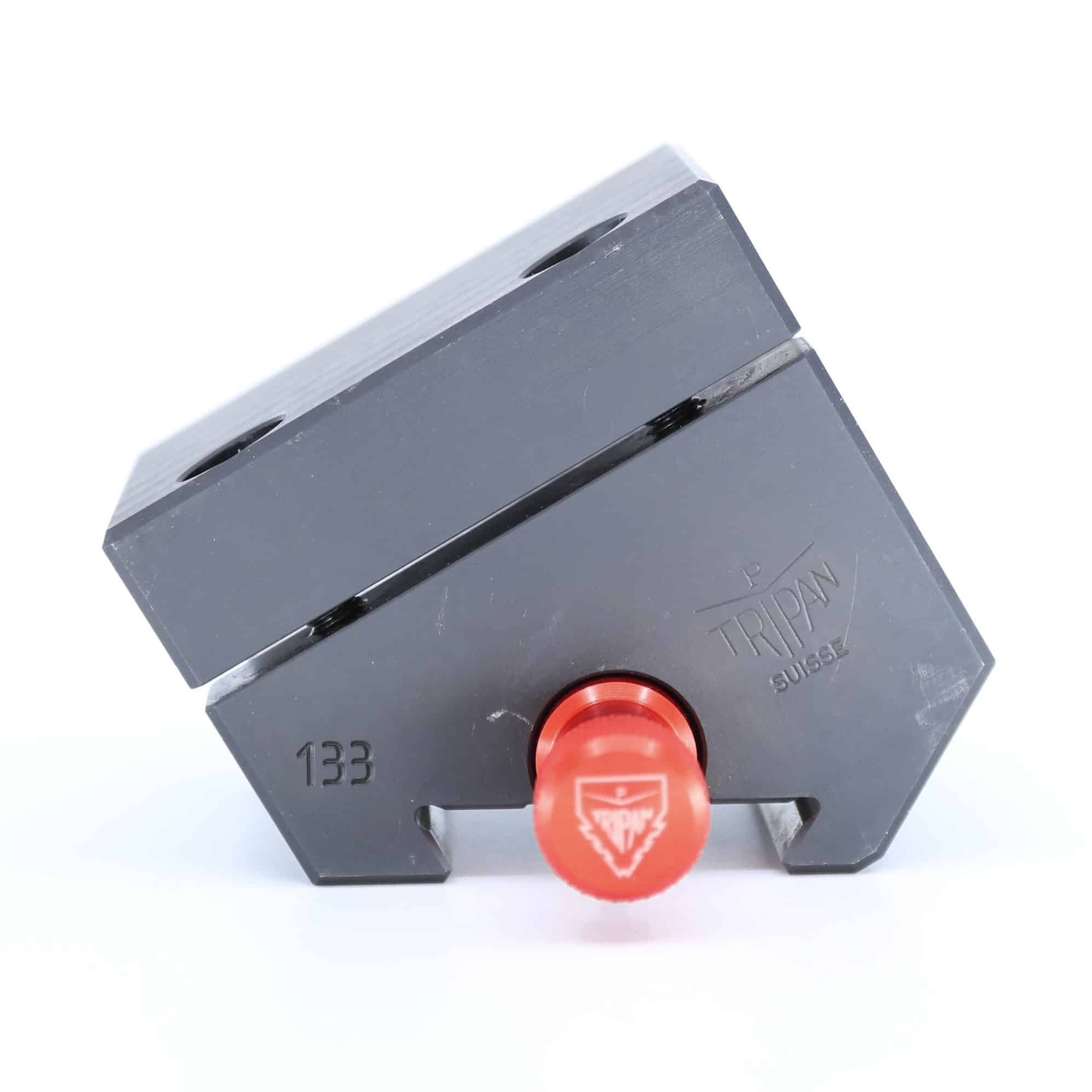 Ensemble porte-barre Tripan® 133 vu de face avec écrou de réglage rouge