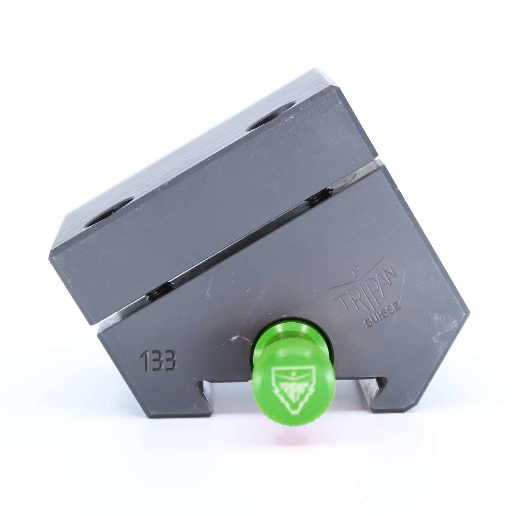 Ensemble porte-barre Tripan® 133 vu de face avec écrou de réglage vert