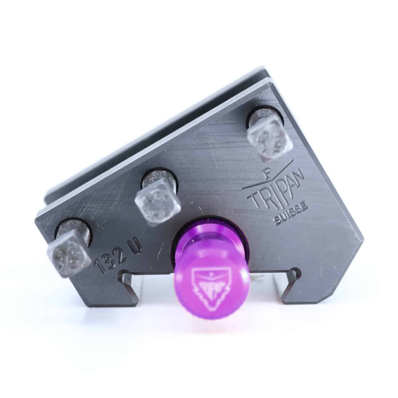 Ensemble porte-outil Tripan® 132U vu de face avec écrou de réglage violet