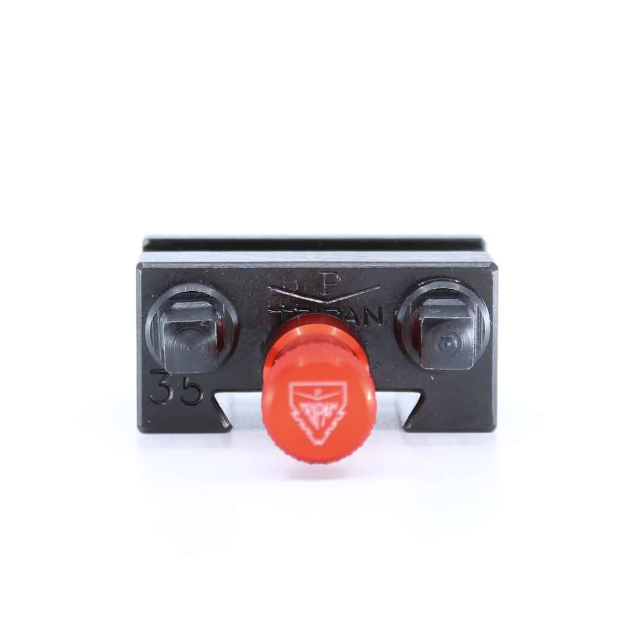 Ensemble porte-lame Tripan® 35 vu de face avec écrou de réglage rouge