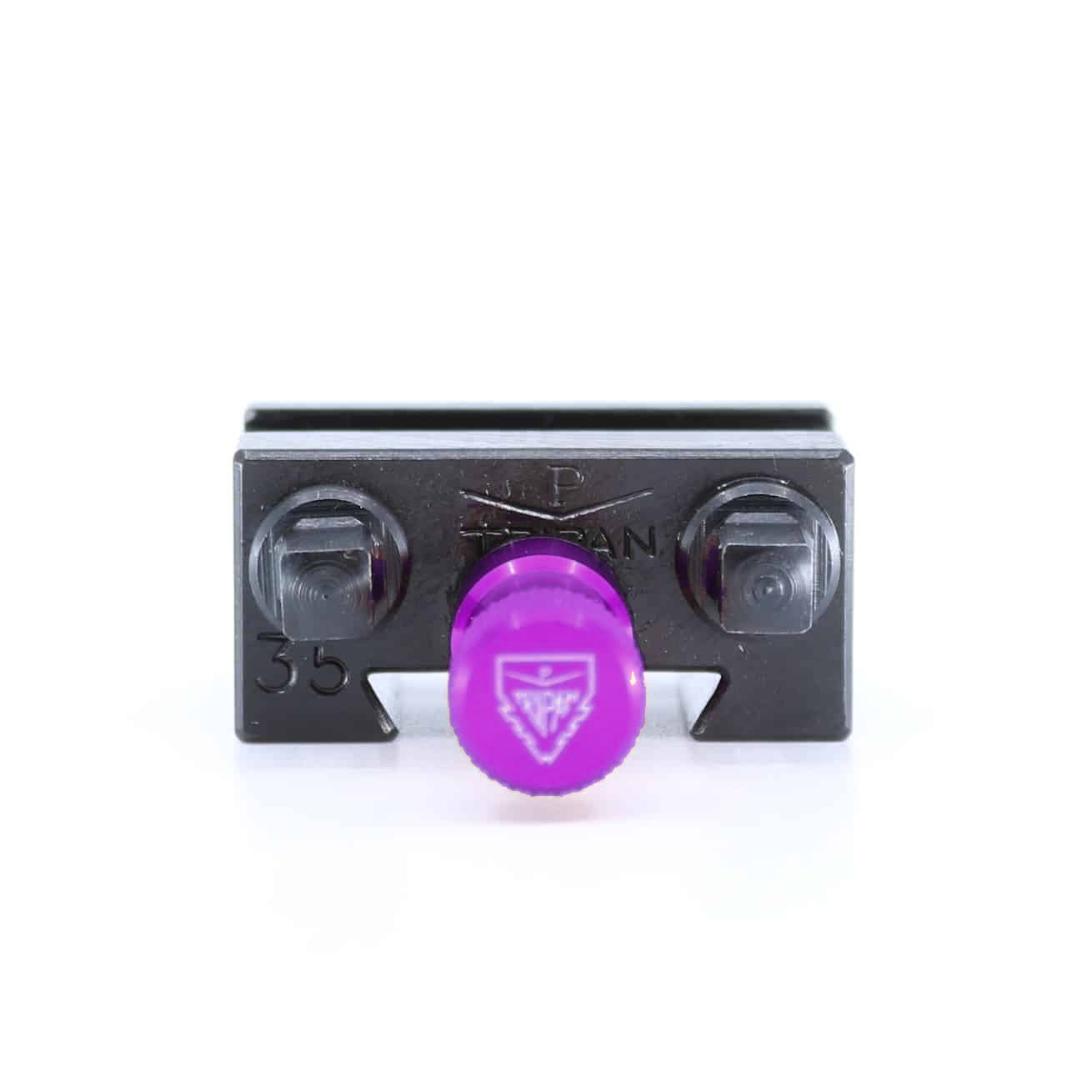 Ensemble porte-lame Tripan® 35 vu de face avec écrou de réglage violet