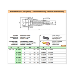 HSK-A63 d20 long Shrink-Fit End Mill Holder "SCHAUBLIN"