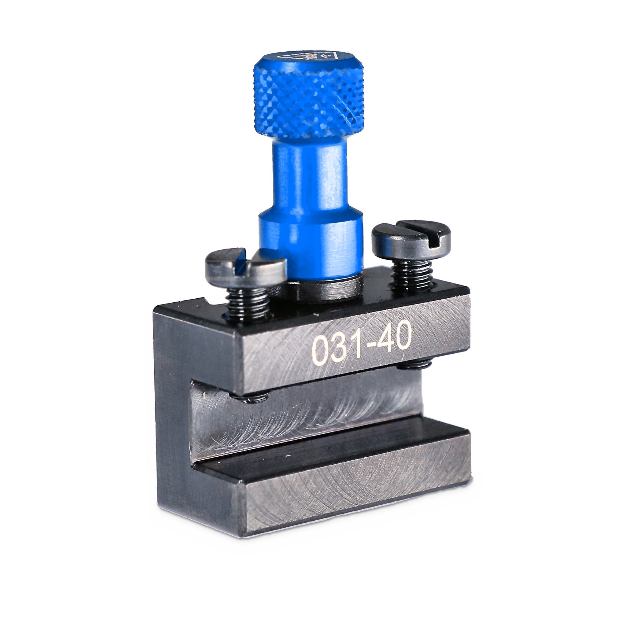 Porte-outil Tripan® 031-40 avec écrou de réglage bleu vu de trois quarts
