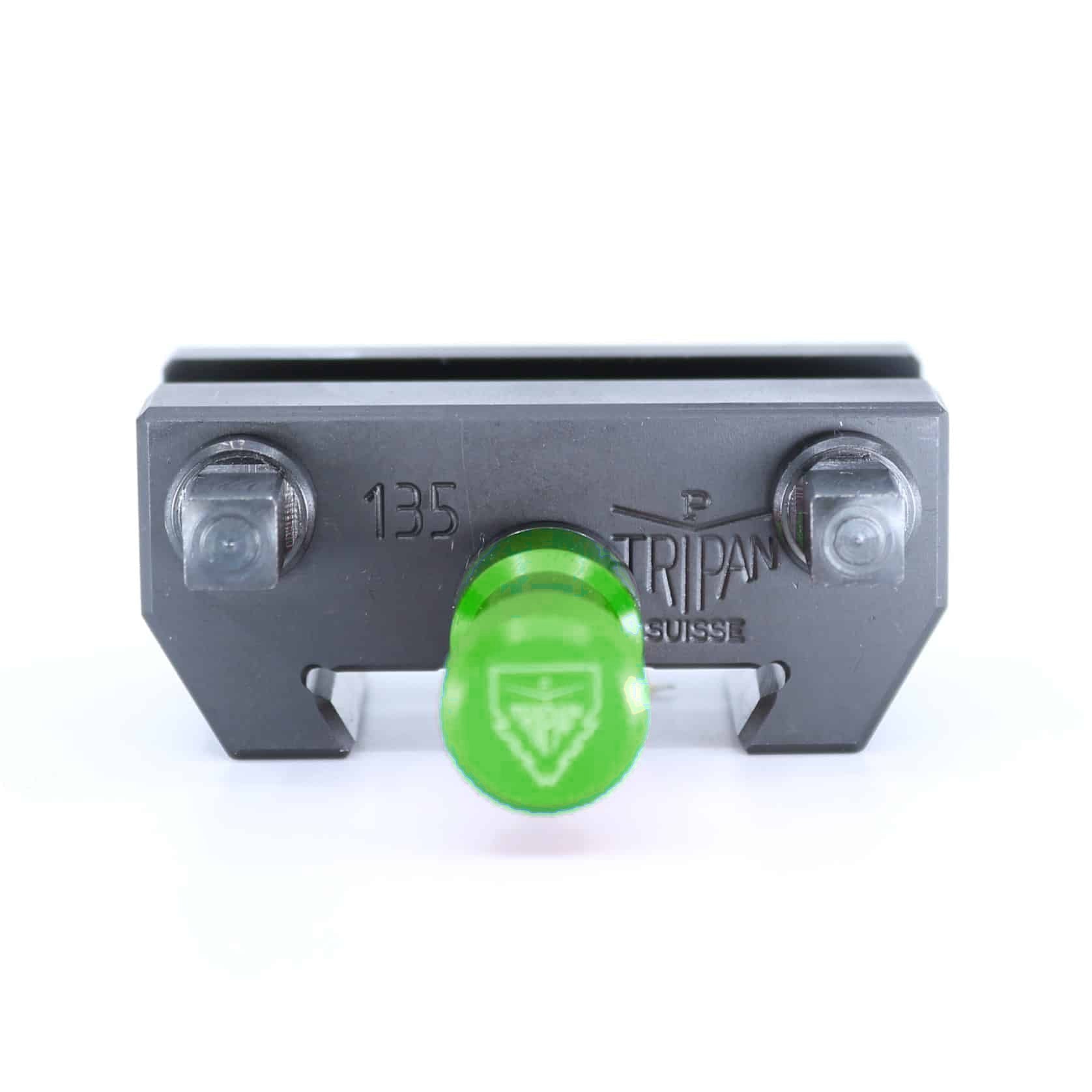 Ensemble porte-lame Tripan® 135 vu de face avec écrou de réglage vert