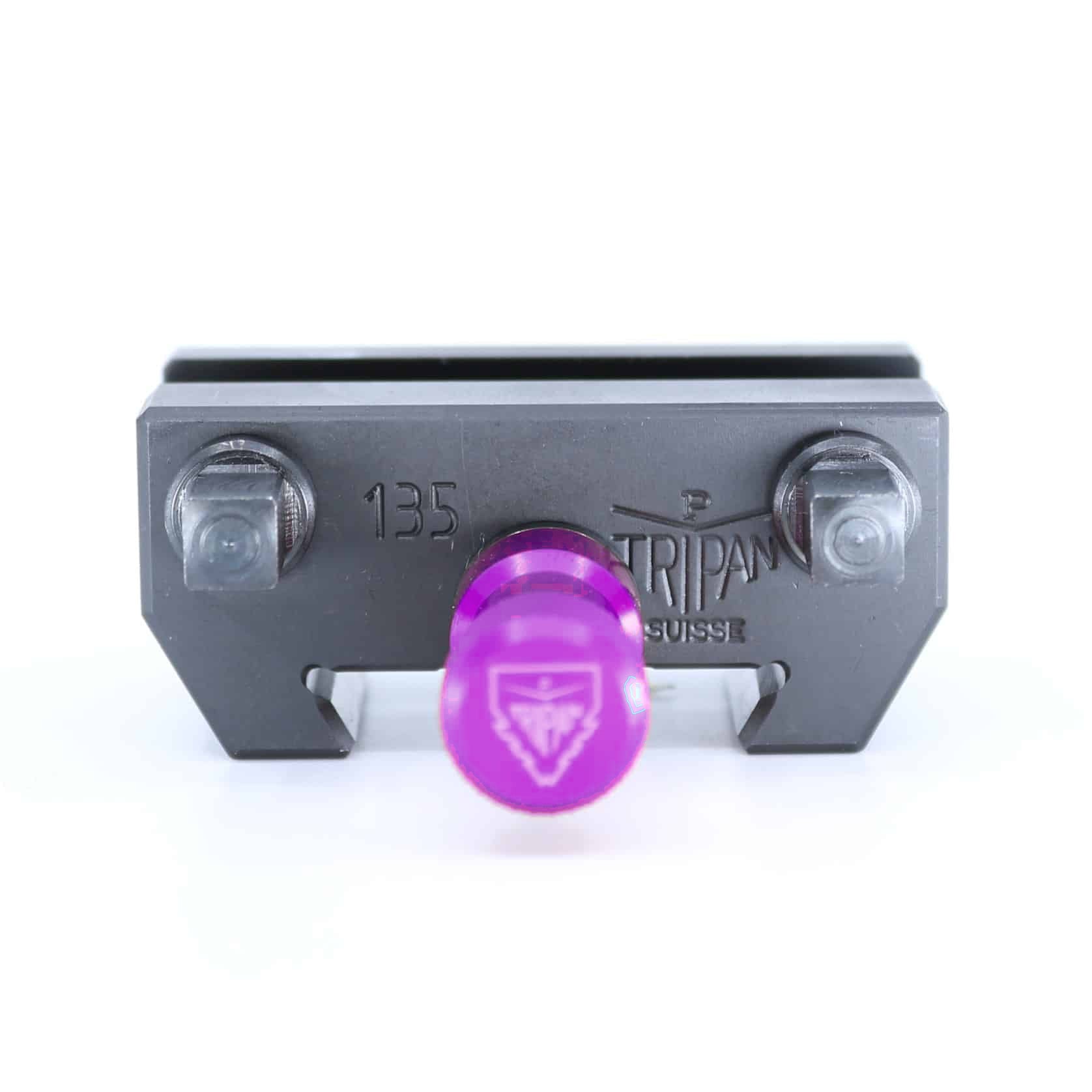 Ensemble porte-lame Tripan® 135 vu de face avec écrou de réglage violet