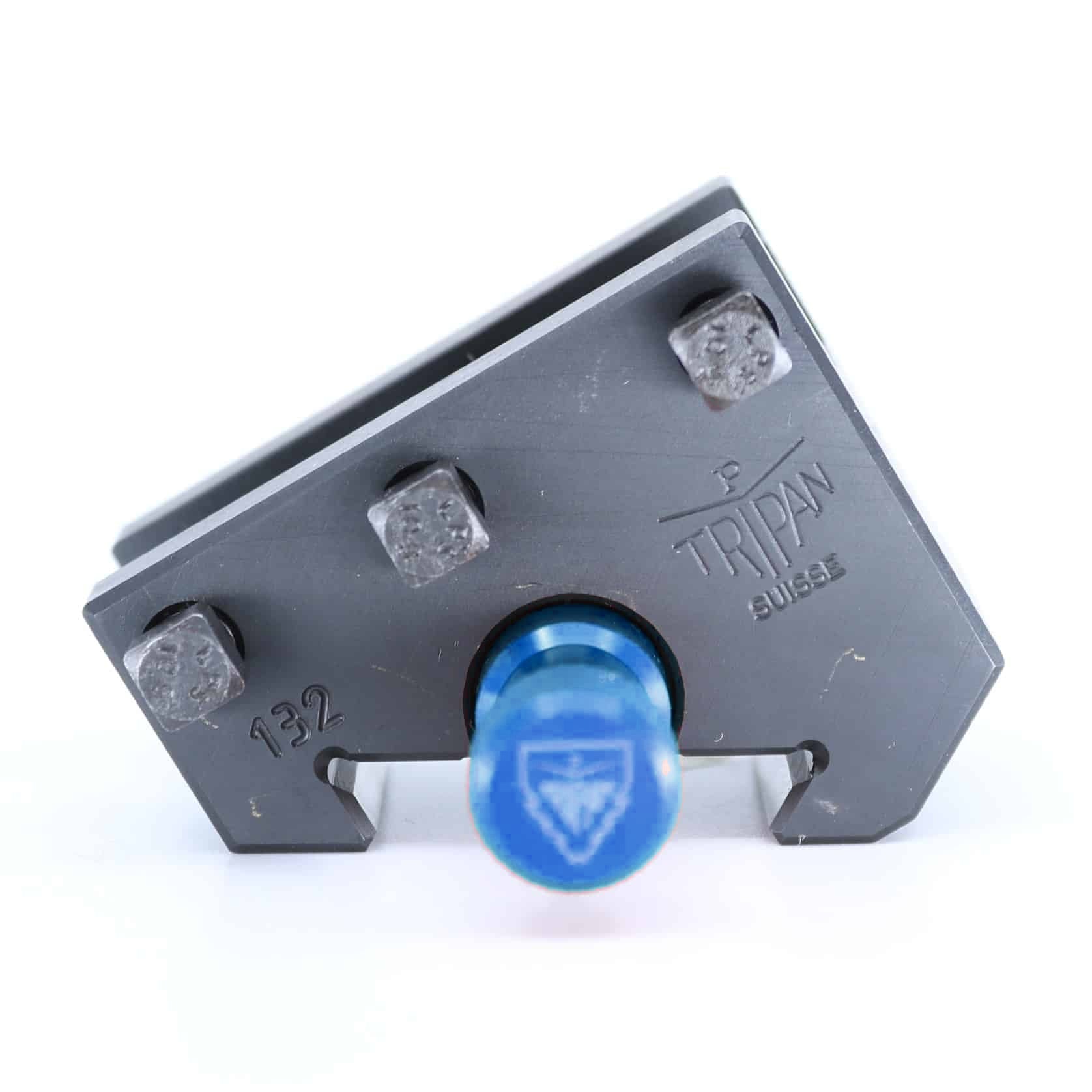 Ensemble porte-outil Tripan® 132 vu de face avec écrou de réglage bleu