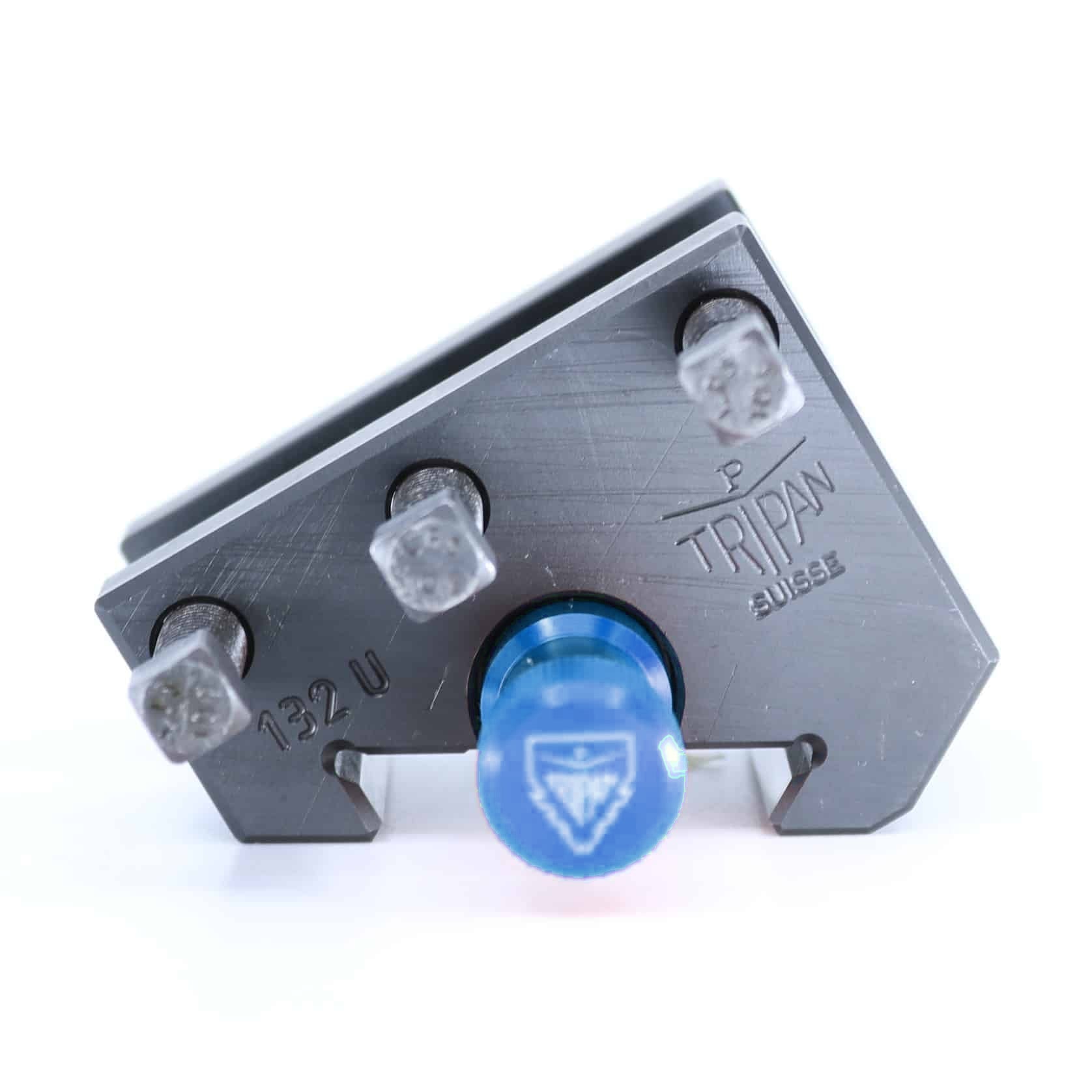Ensemble porte-outil Tripan® 132U vu de face avec écrou de réglage bleu