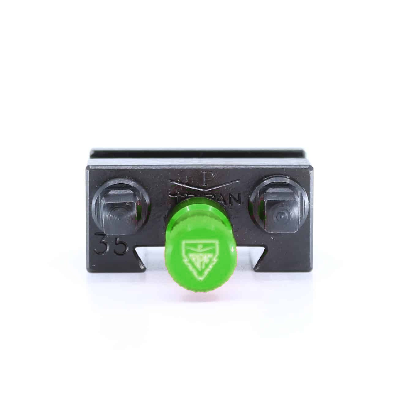 Ensemble porte-lame Tripan® 35 vu de face avec écrou de réglage vert