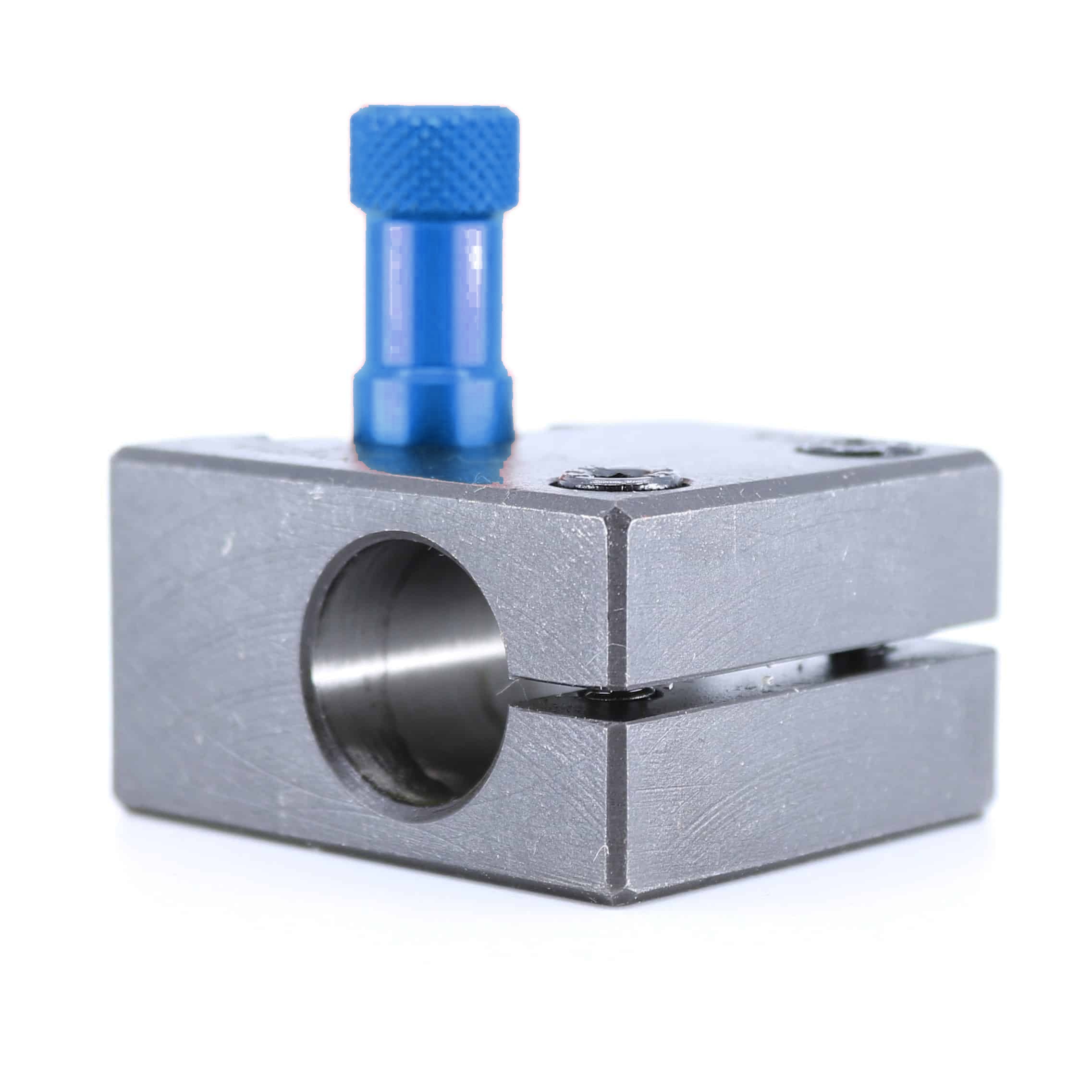Ensemble porte-barre Tripan® 45 vu de dessus avec écrou de réglage bleu