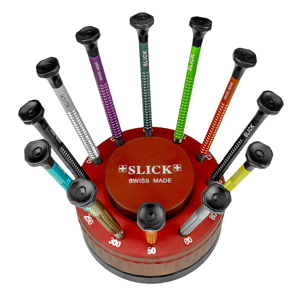 Jeu de 12 tournevis horloger en aluminium SLICK