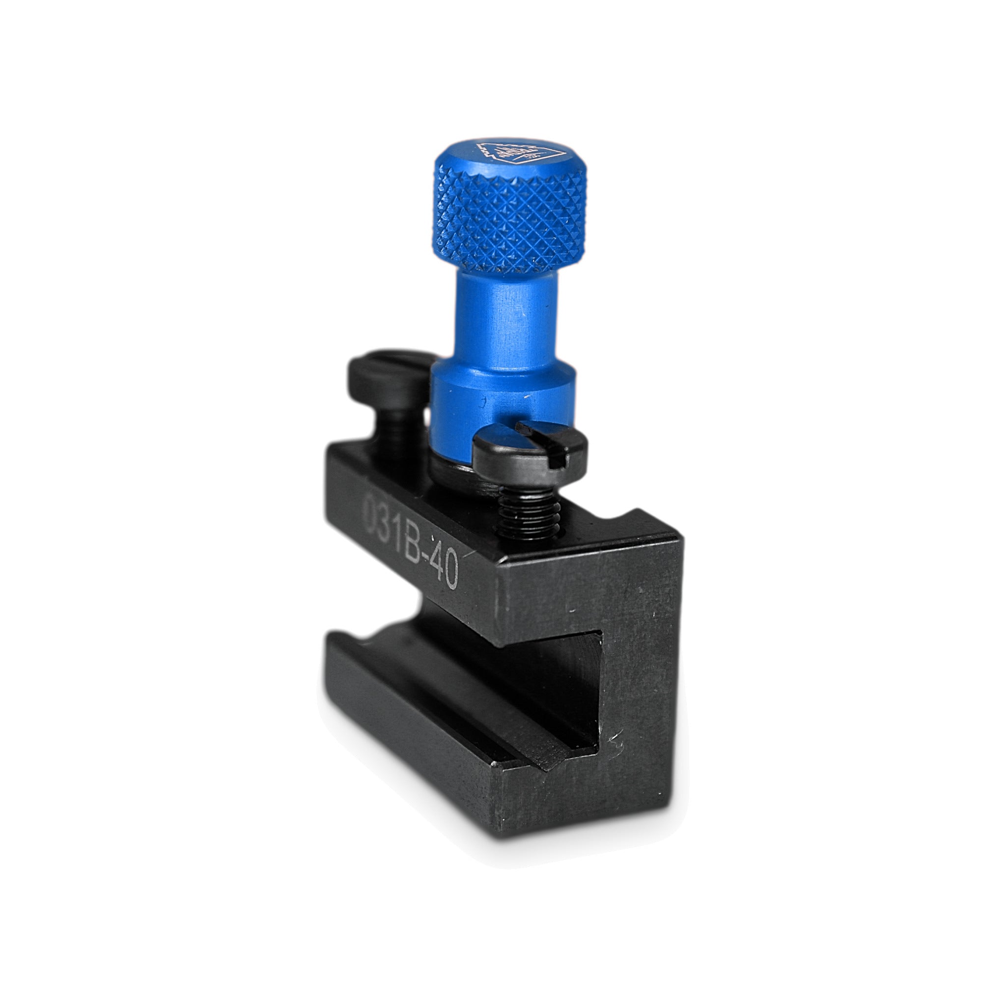 Porte-outil Tripan® 031B-40 avec écrou de réglage bleu vu de trois quarts