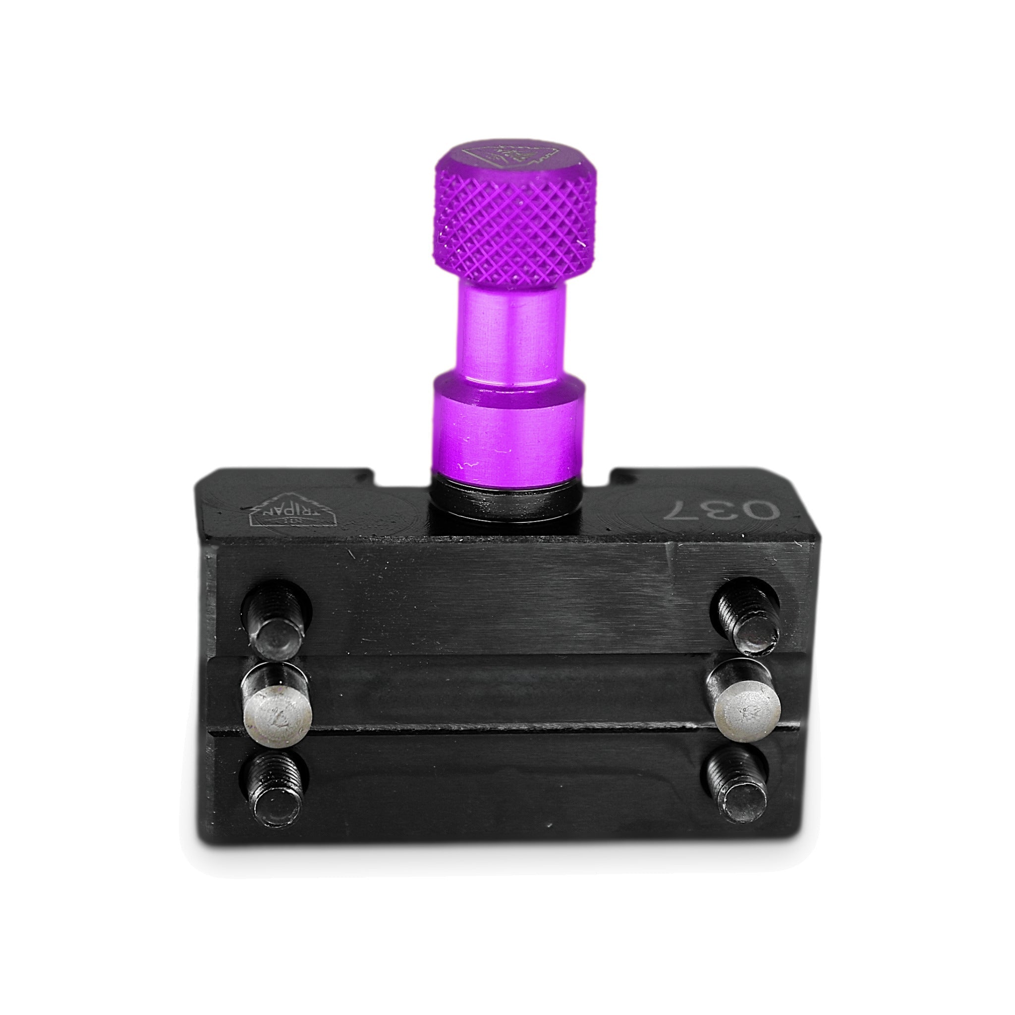 Conjunto portaherramientas Tripan® 037 con tuerca de ajuste violeta, visto de frente, lado de los pasadores de posicionamiento
