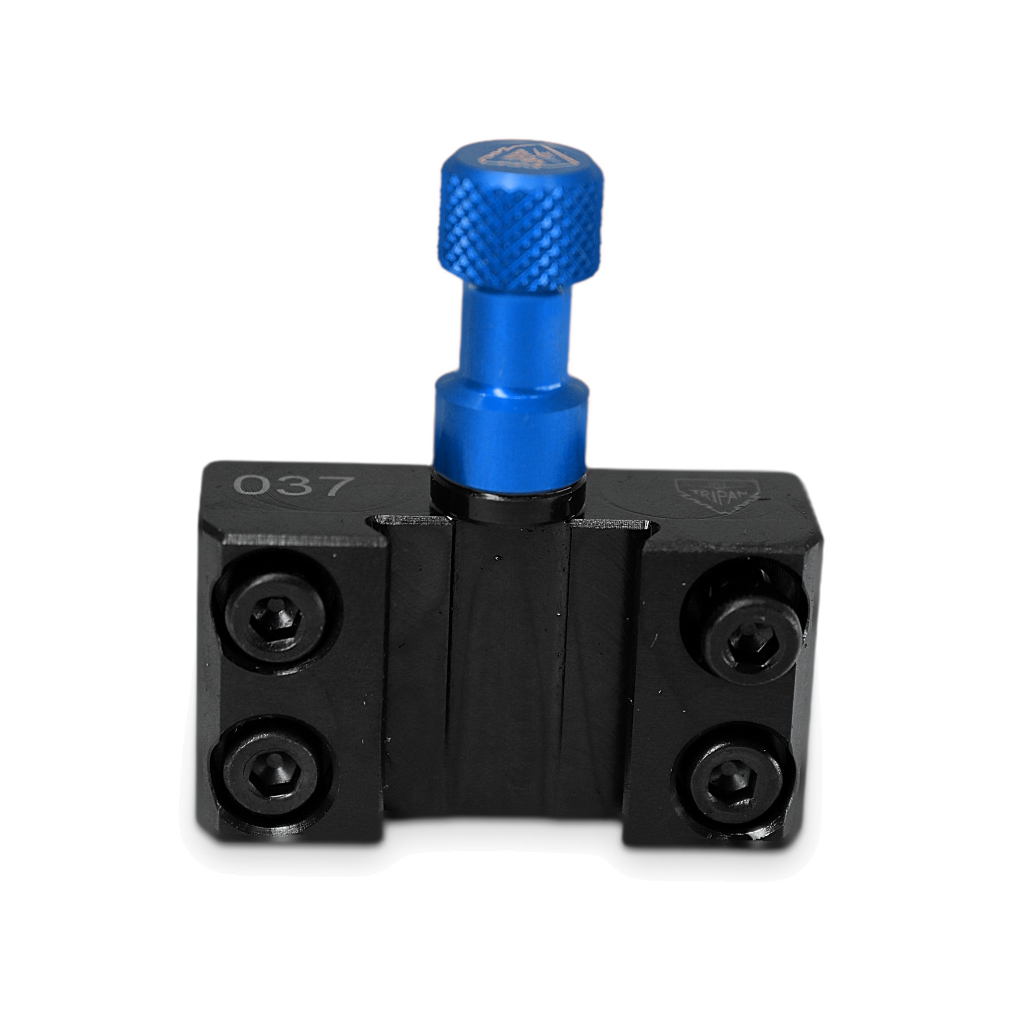 Conjunto portaherramientas Tripan® 037 con tuerca de ajuste azul, visto de frente, lado de los tornillos de apriete