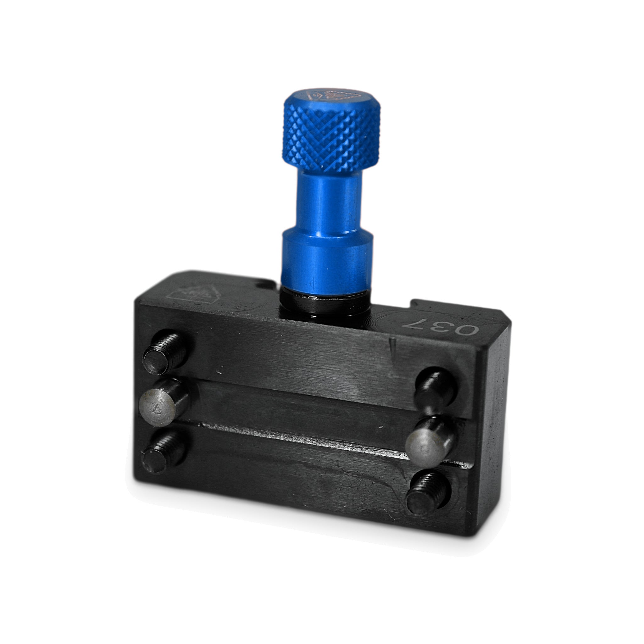 Conjunto portaherramientas Tripan® 037 con tuerca de ajuste azul, visto de tres cuartos