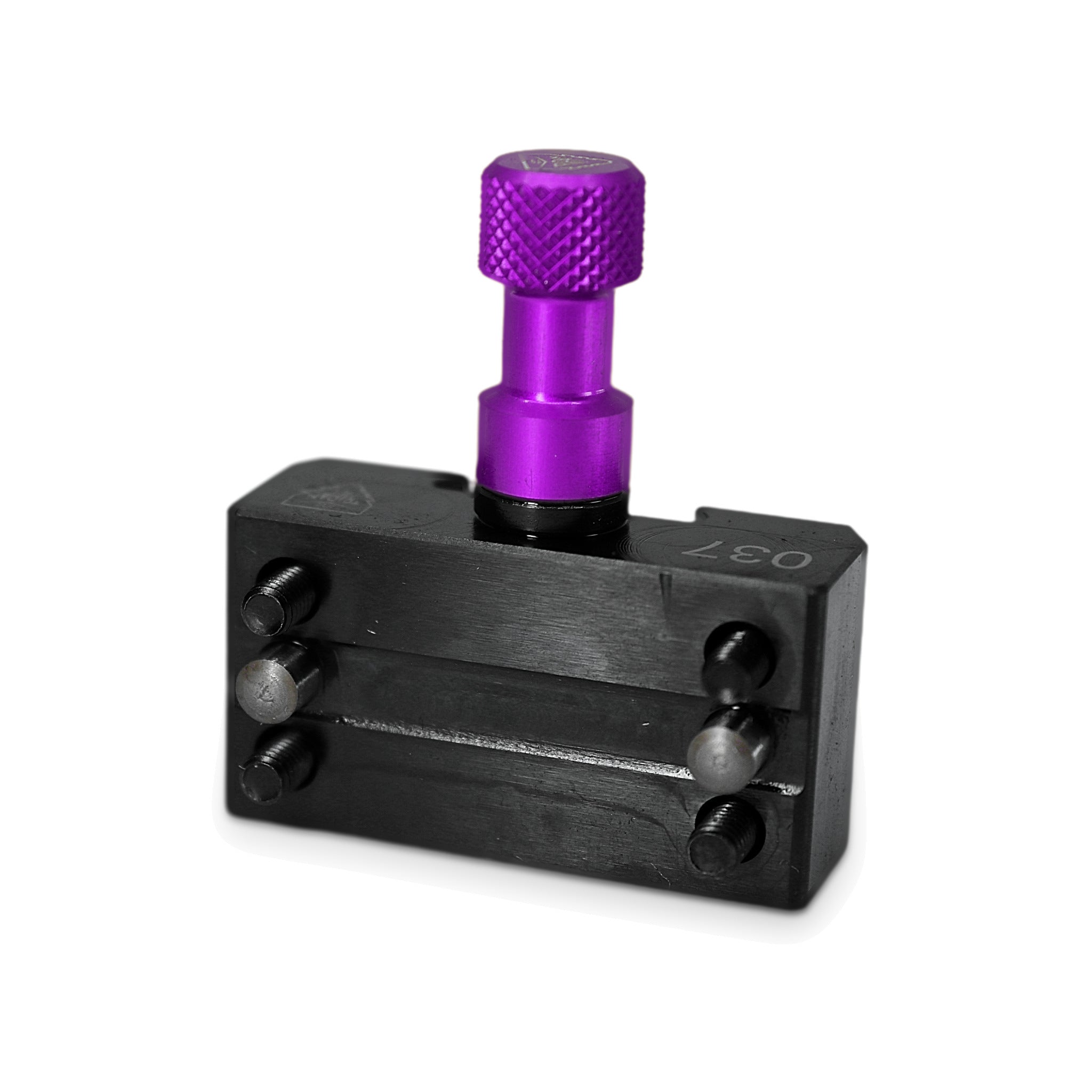 Conjunto portaherramientas Tripan® 037 con tuerca de ajuste violeta, visto de tres cuartos