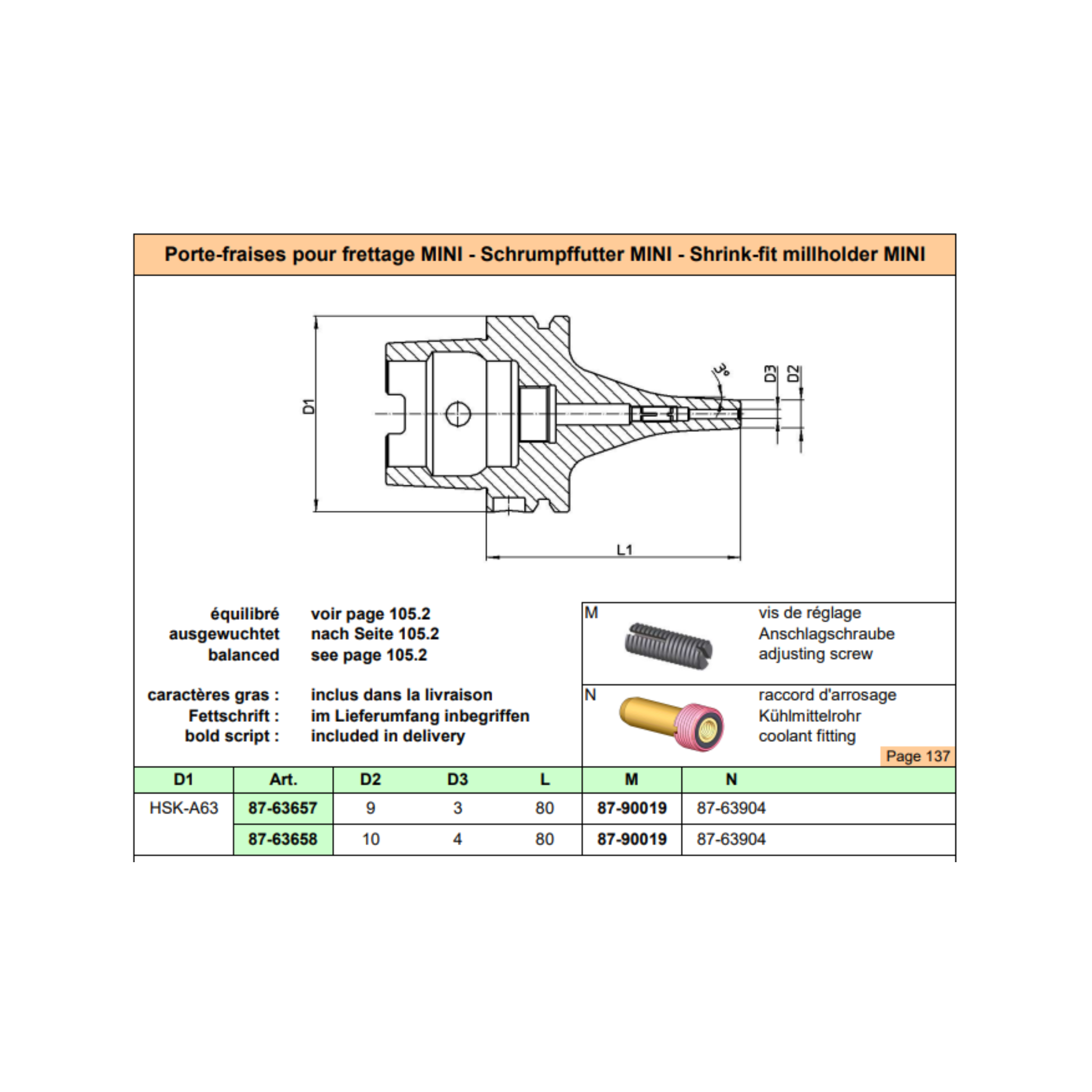 HSK-A63 d3 Shrink-Fit End Mill Holder MINI "SCHAUBLIN"