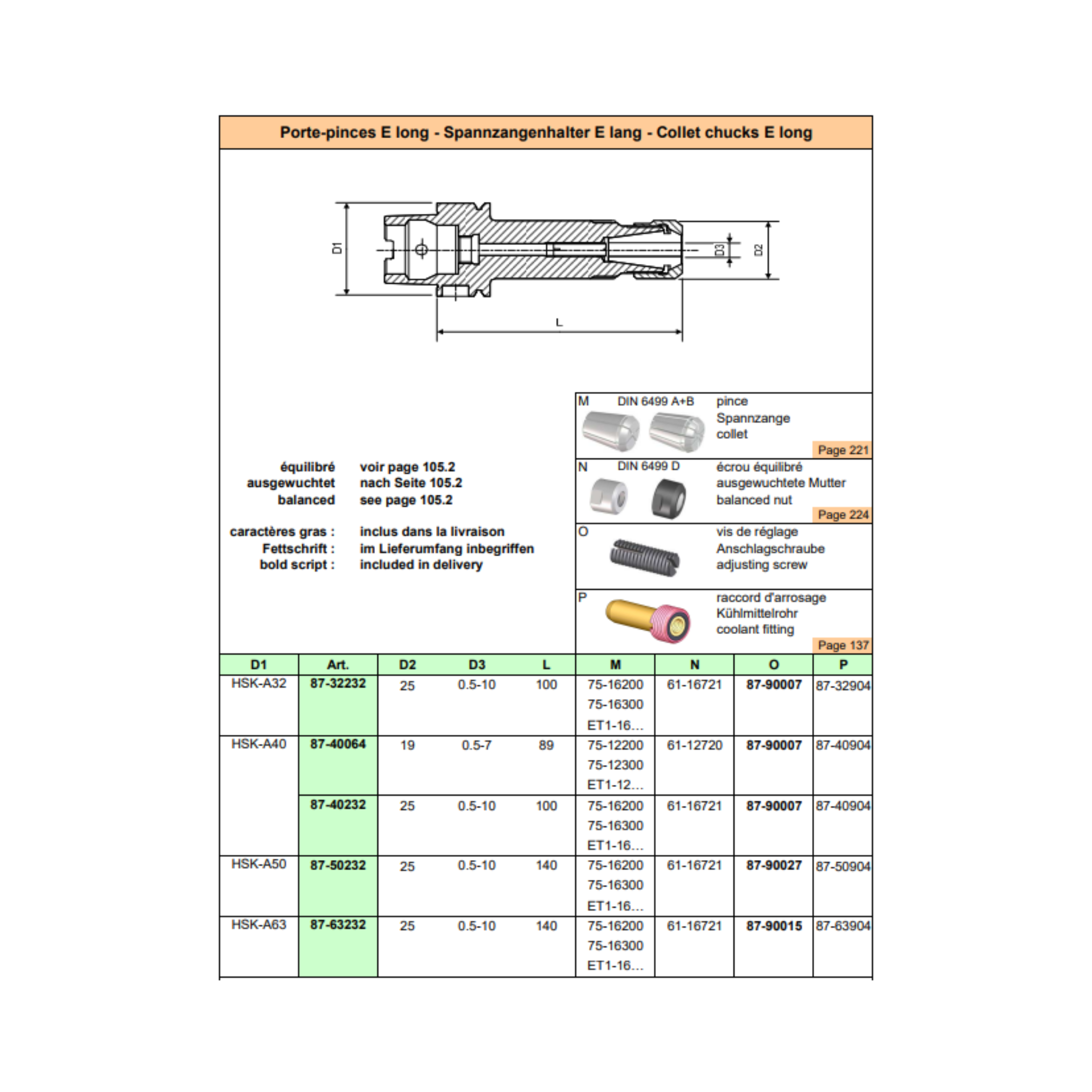 HSK-A32 E16 Collet Chuck E long "SCHAUBLIN"