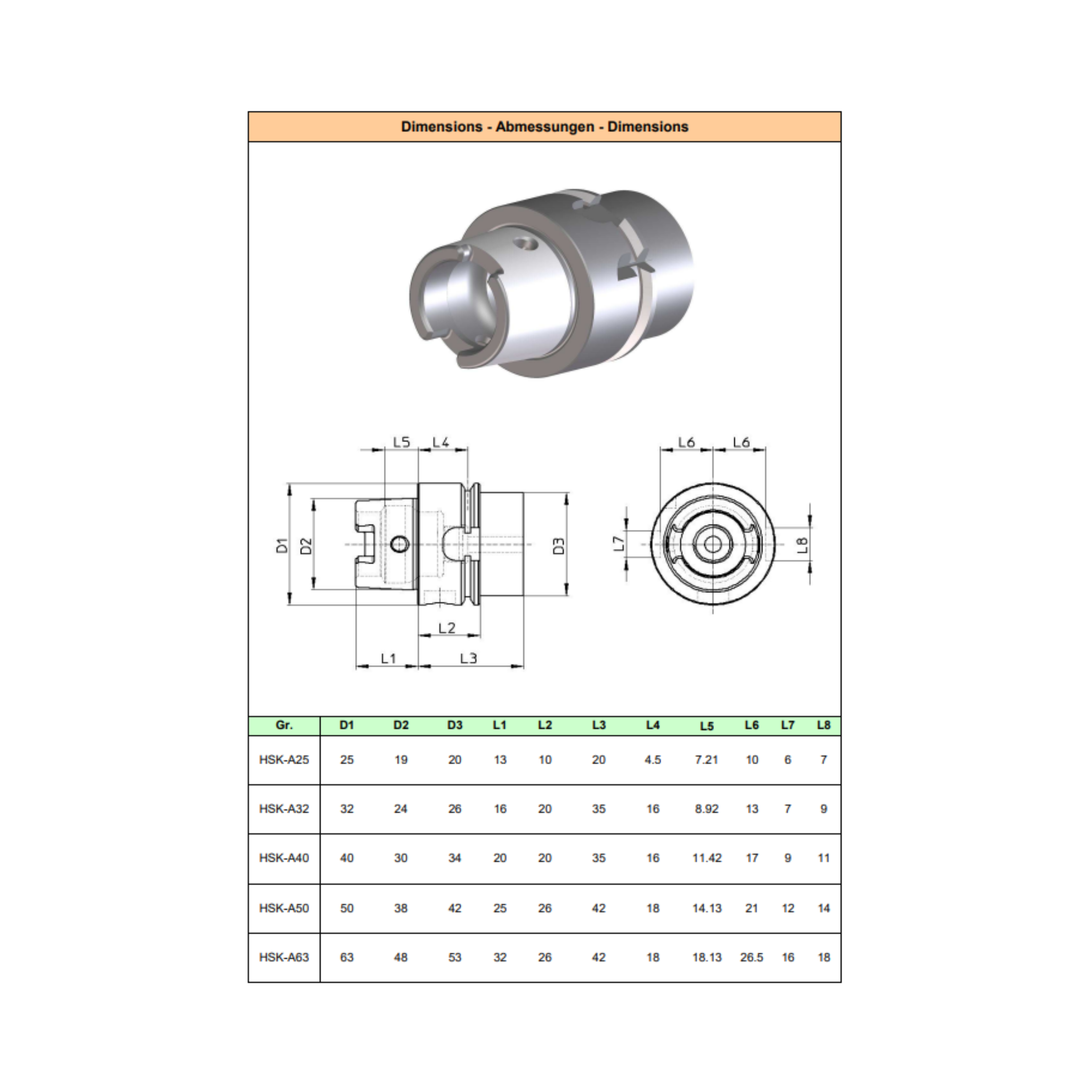 HSK-A40 E16 Short Collet Holder "SCHAUBLIN"