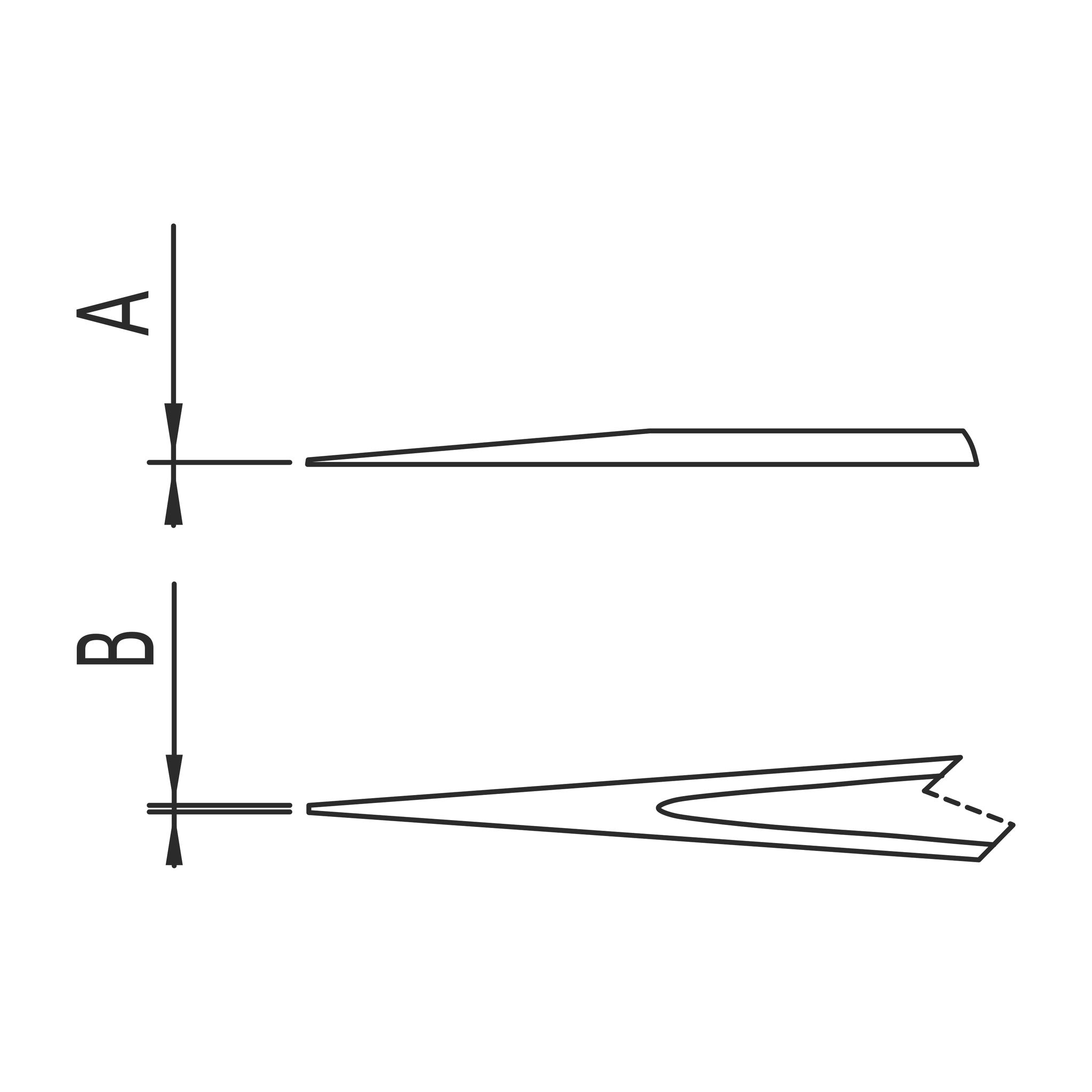 Tip diagram – Tweezers with long narrow body type SS135 Dumont