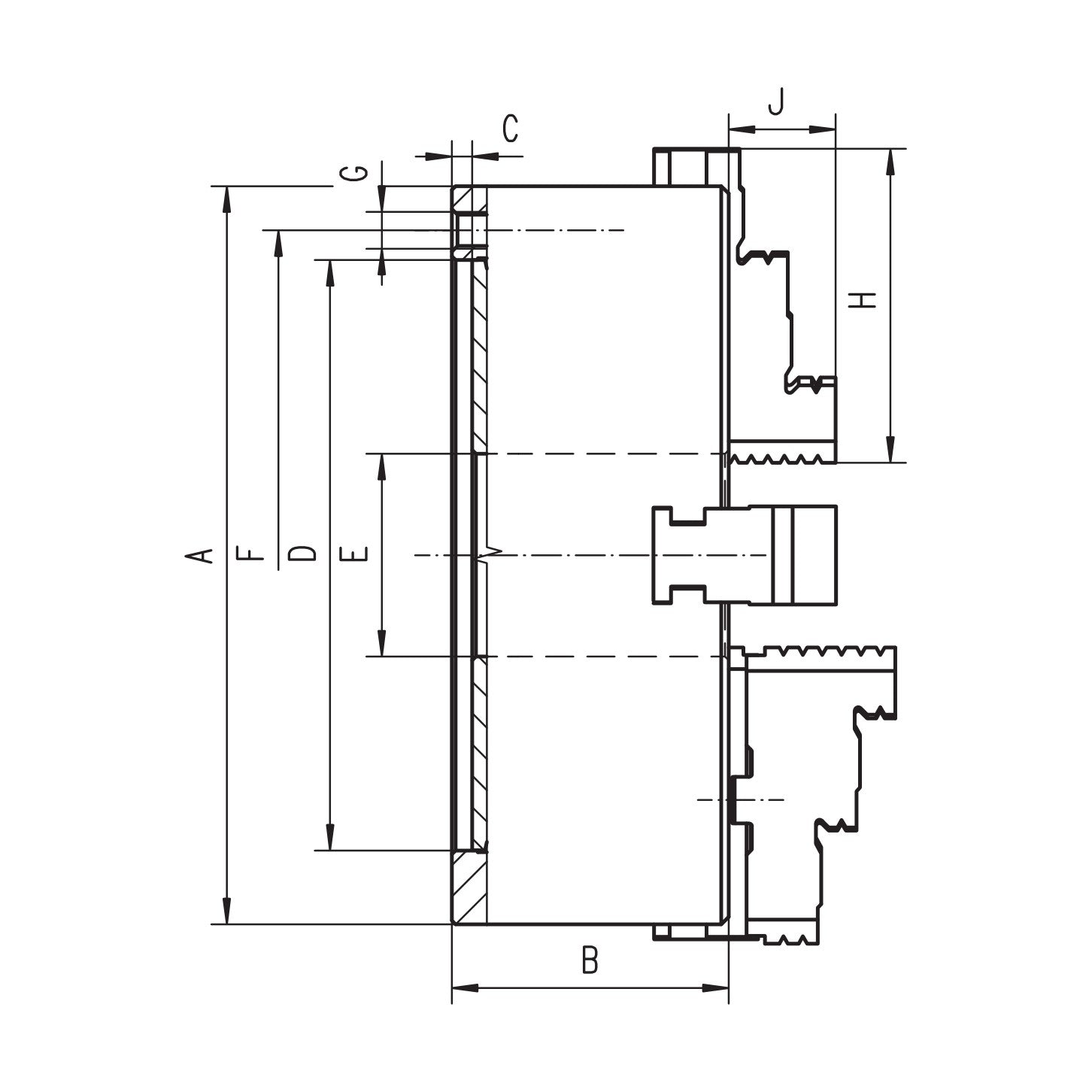 Mandrin 4 mors fonte – DIN 55026 – Niederhauser – schéma coté