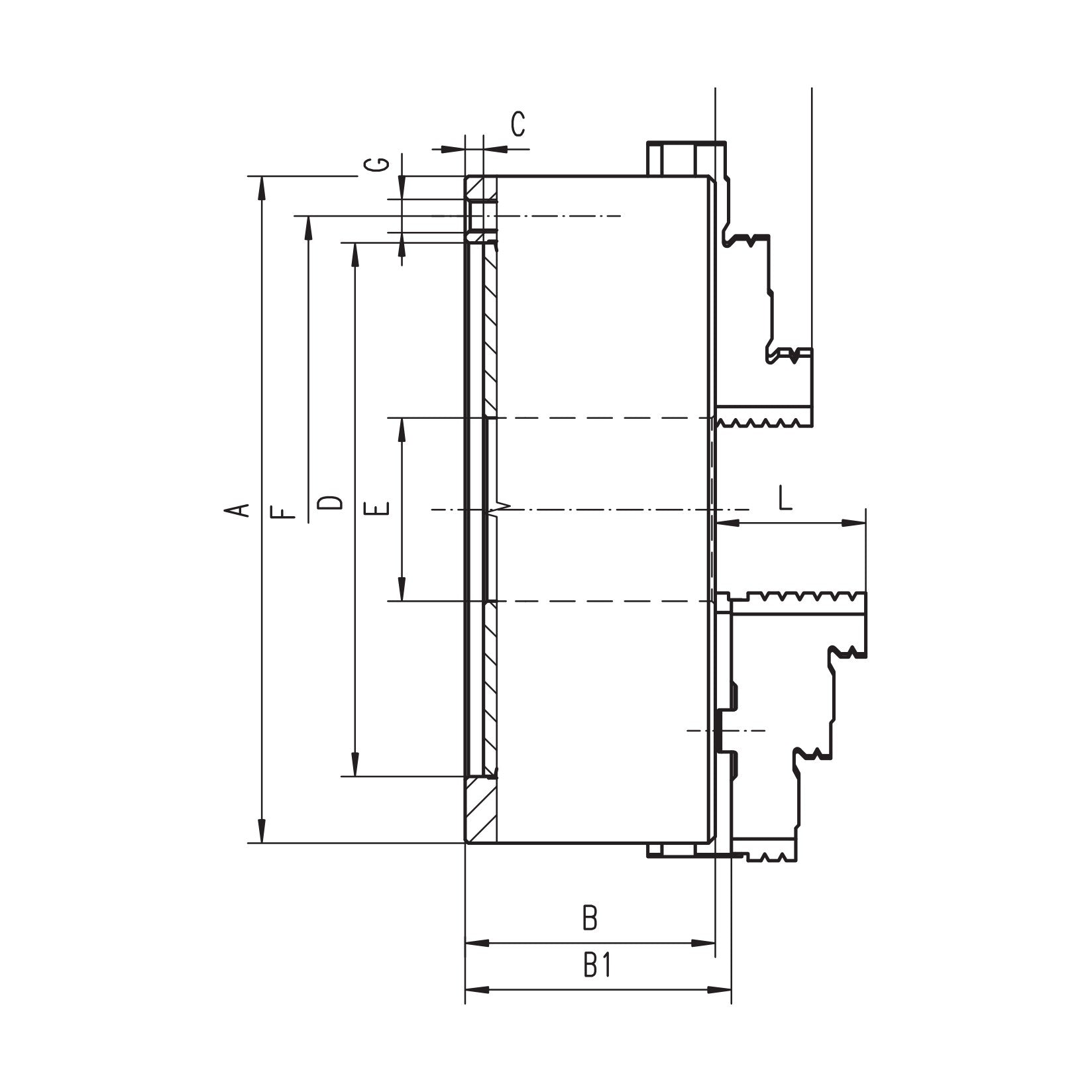Mandrin 6 mors acier – DIN 6350 – Niederhauser – schéma coté