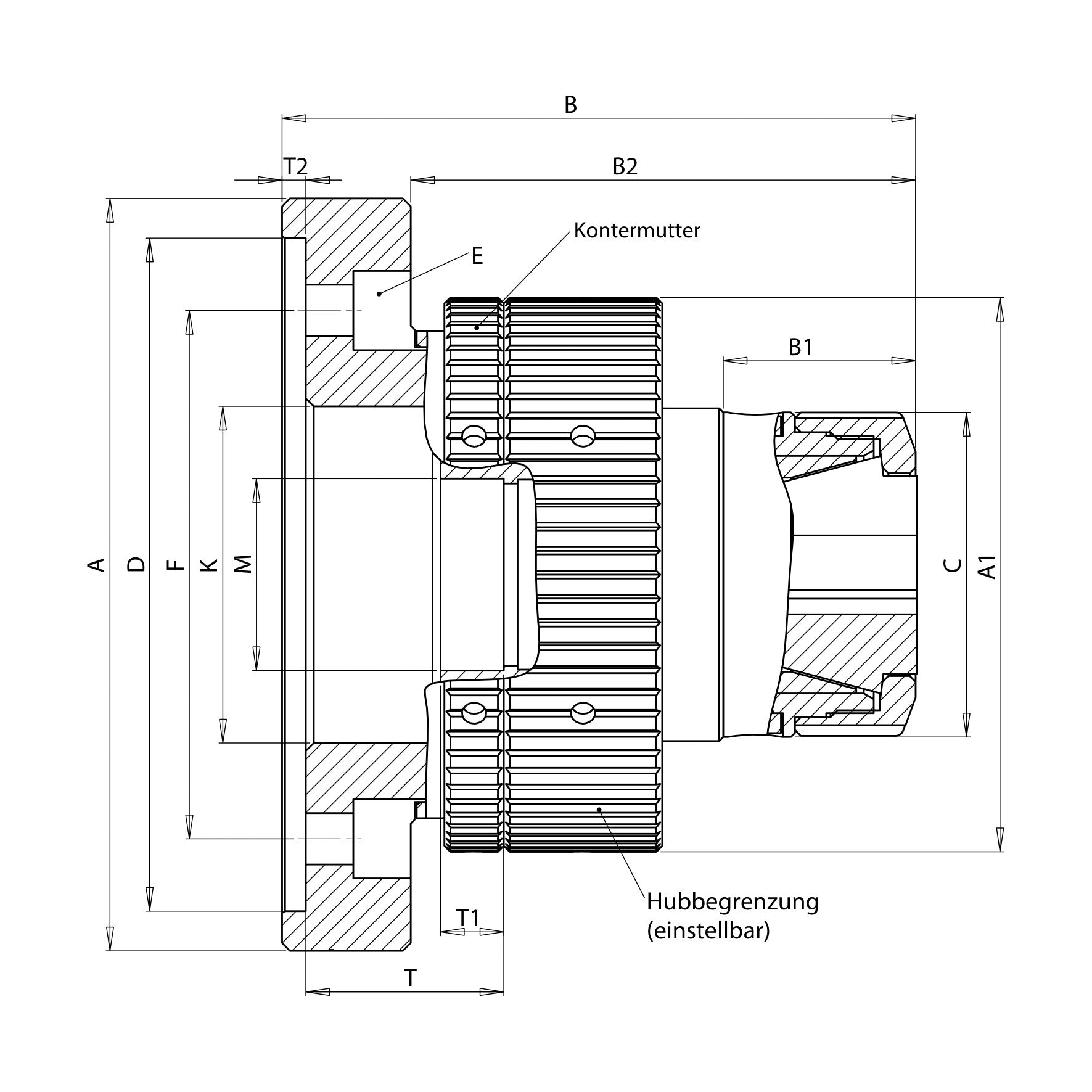 Mandrin porte-pinces FNF-KAH – fixation cylindrique – Niederhauser – schéma coté