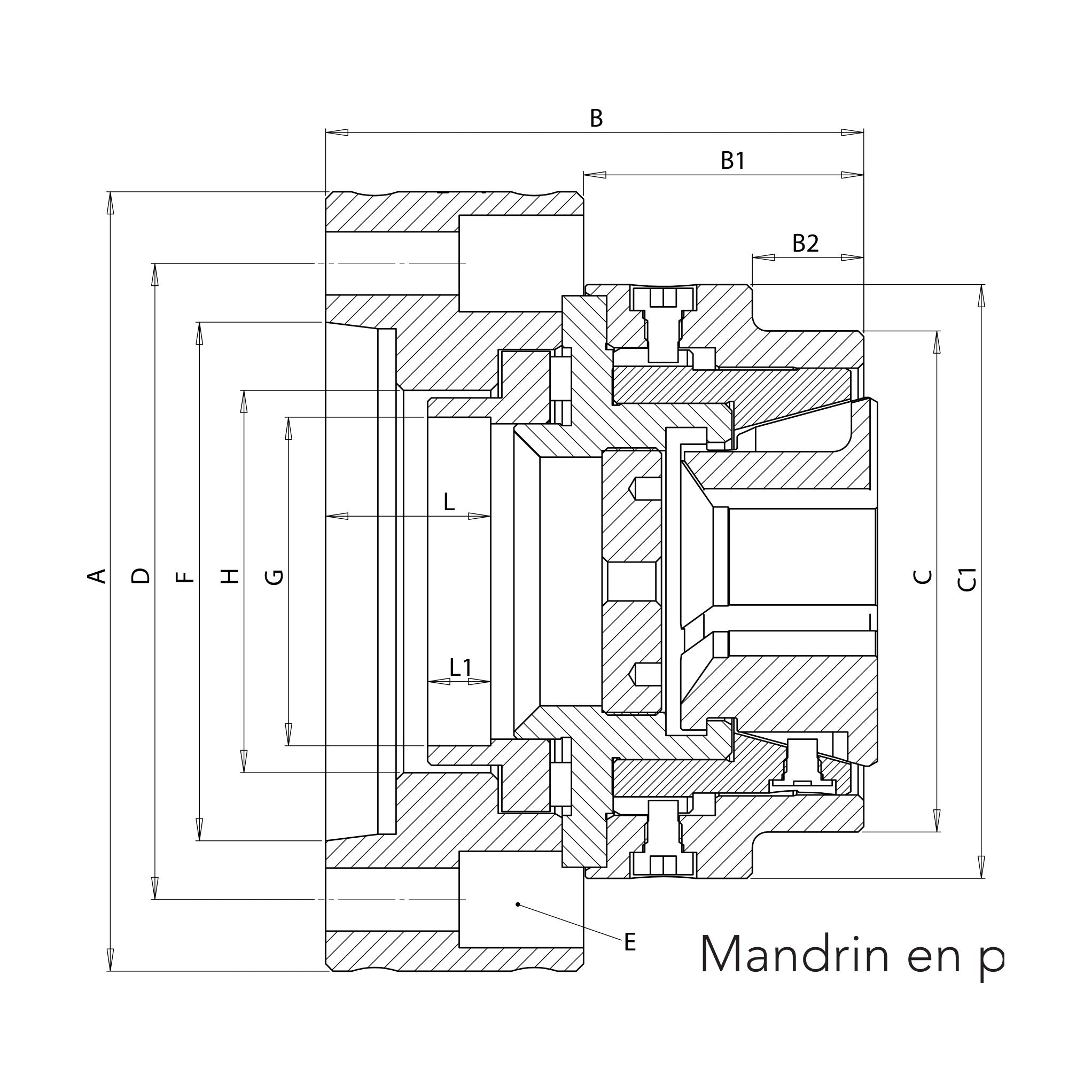 Mandrin porte-pinces FNH-KAS – ASA A2 – Niederhauser – schéma coté