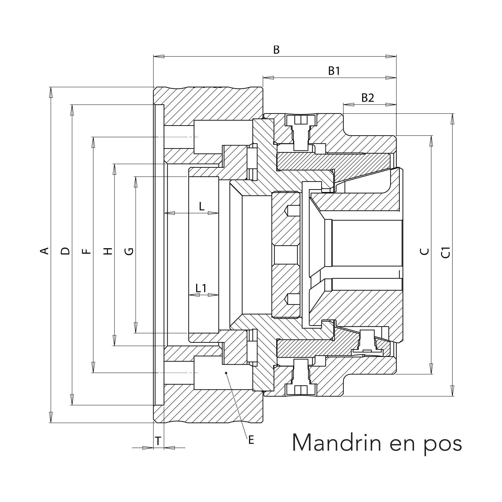 Mandrin porte-pinces FNH-KAS – fixation cylindrique – Niederhauser – schéma coté