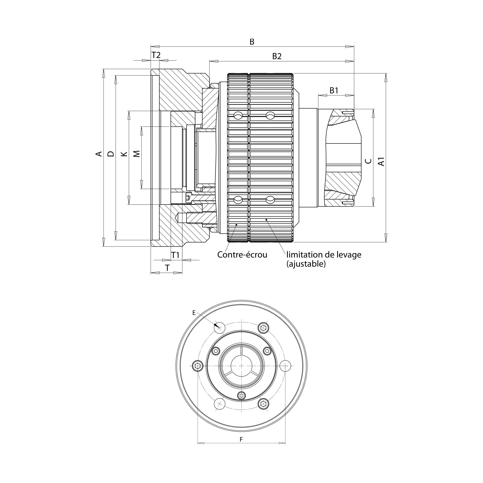 Mandrin porte-pinces FNP-KAH – fixation cylindrique – Niederhauser – schéma coté